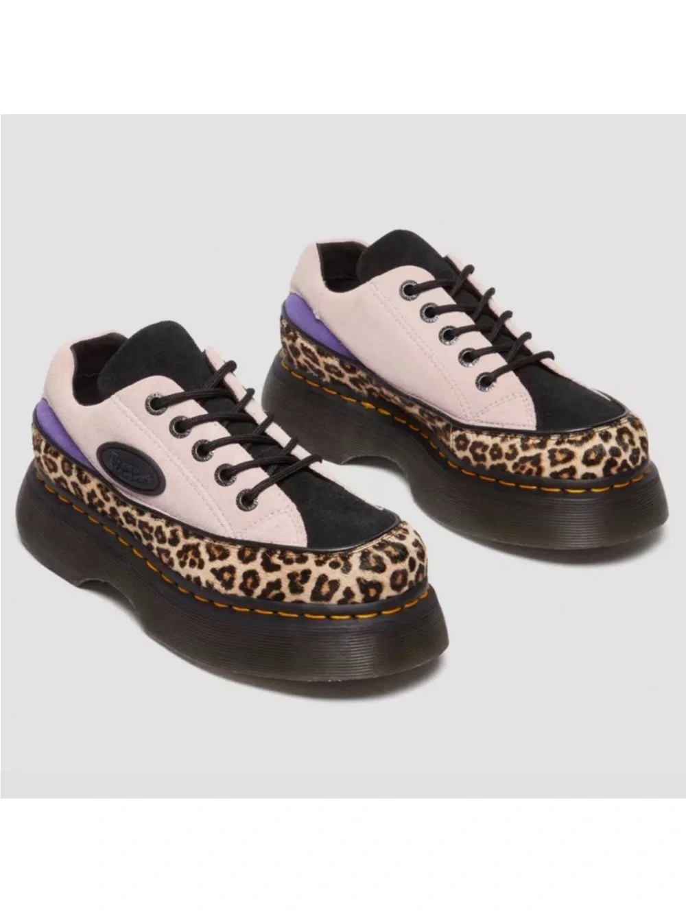 Dr. Martens Buzz 5-Eye Pink and Leopard Suede Platform Shoes Size 5 NWT